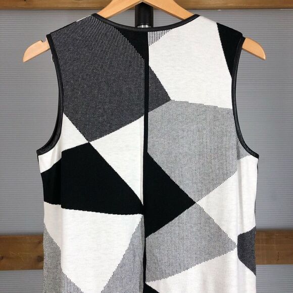 Lafayette‎ 148 Black White Geometric Pockets Long Sleeveless Knit Cardigan Sz M - Picture 7 of 11